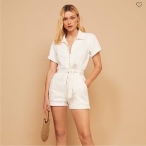 Reformation Sadie Vintage White Belted Denim Romper